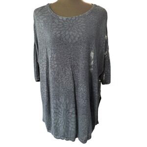 Pure Jill Sheer Floral Linen Top Womens Petite M Blue Minimalist Casual Layering